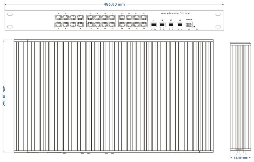 机架式4光24电千兆全国产工业交换机尺寸图